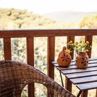 terrassa amb vistes al bosc a una cabanya als arbres